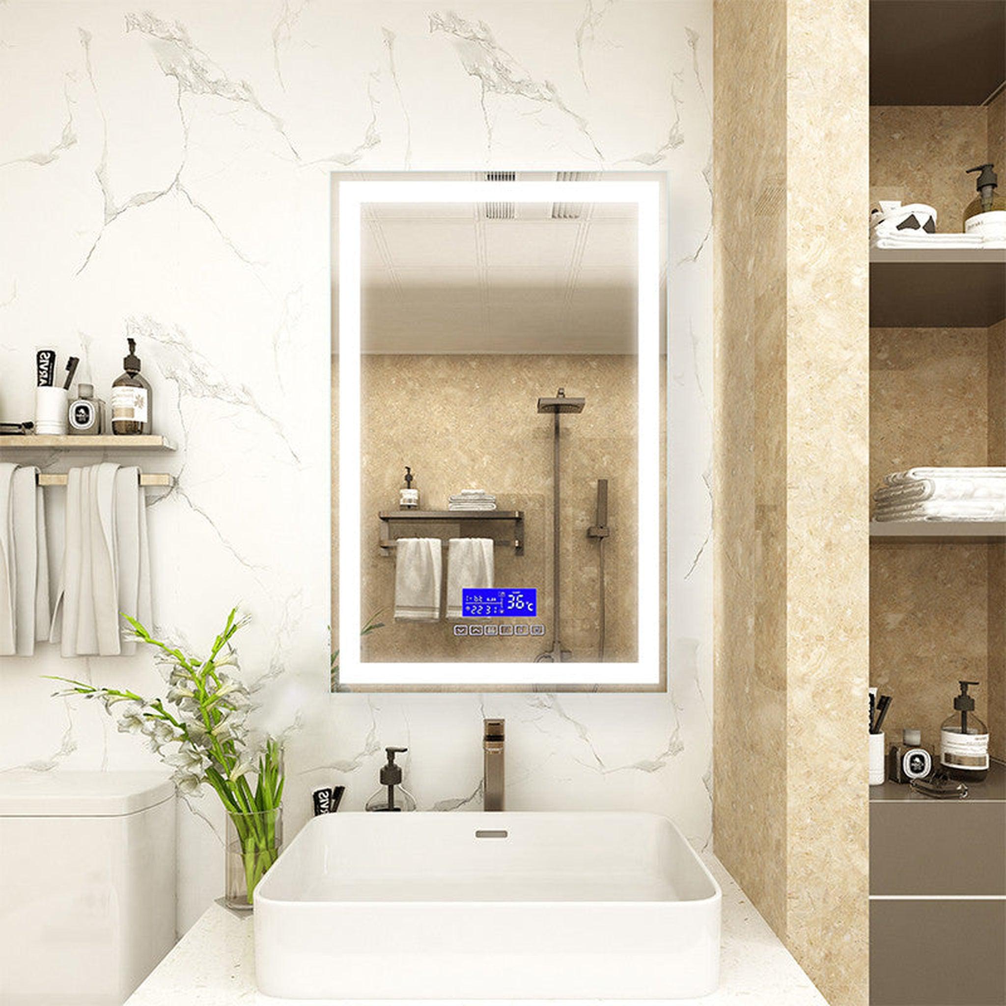 Moreno Bath, Moreno Florence 24" x 36" Frameless LED Mirror With Bluetooth, Time, and Temperature