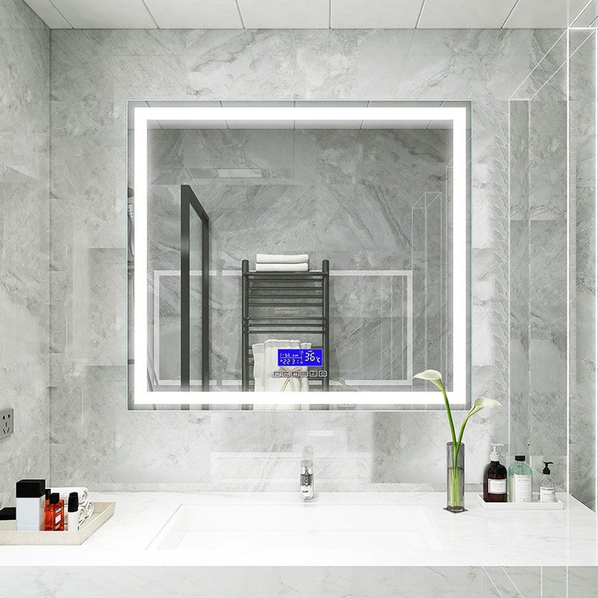 Moreno Bath, Moreno Florence 31" x 36" Frameless LED Mirror With Bluetooth, Time, and Temperature