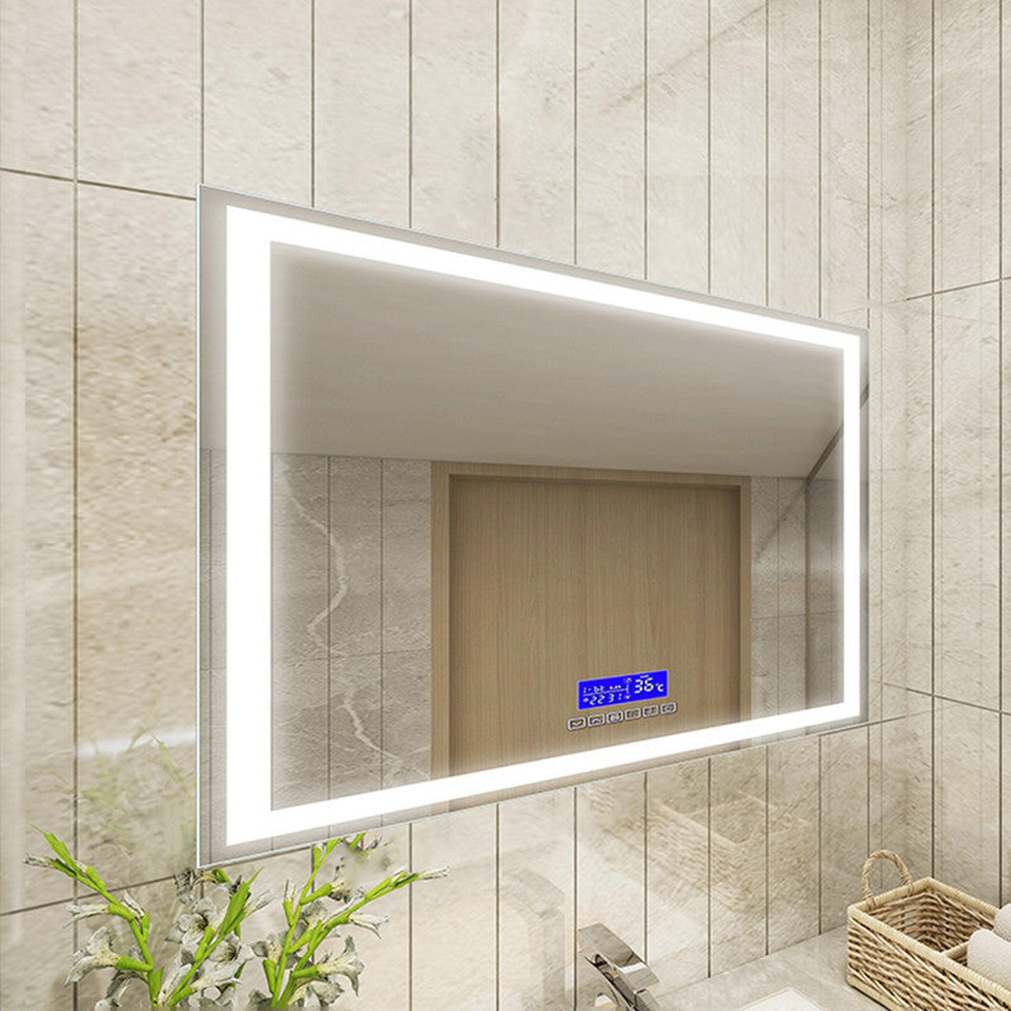 Moreno Bath, Moreno Florence 36" x 36" Frameless LED Mirror With Bluetooth, Time, and Temperature