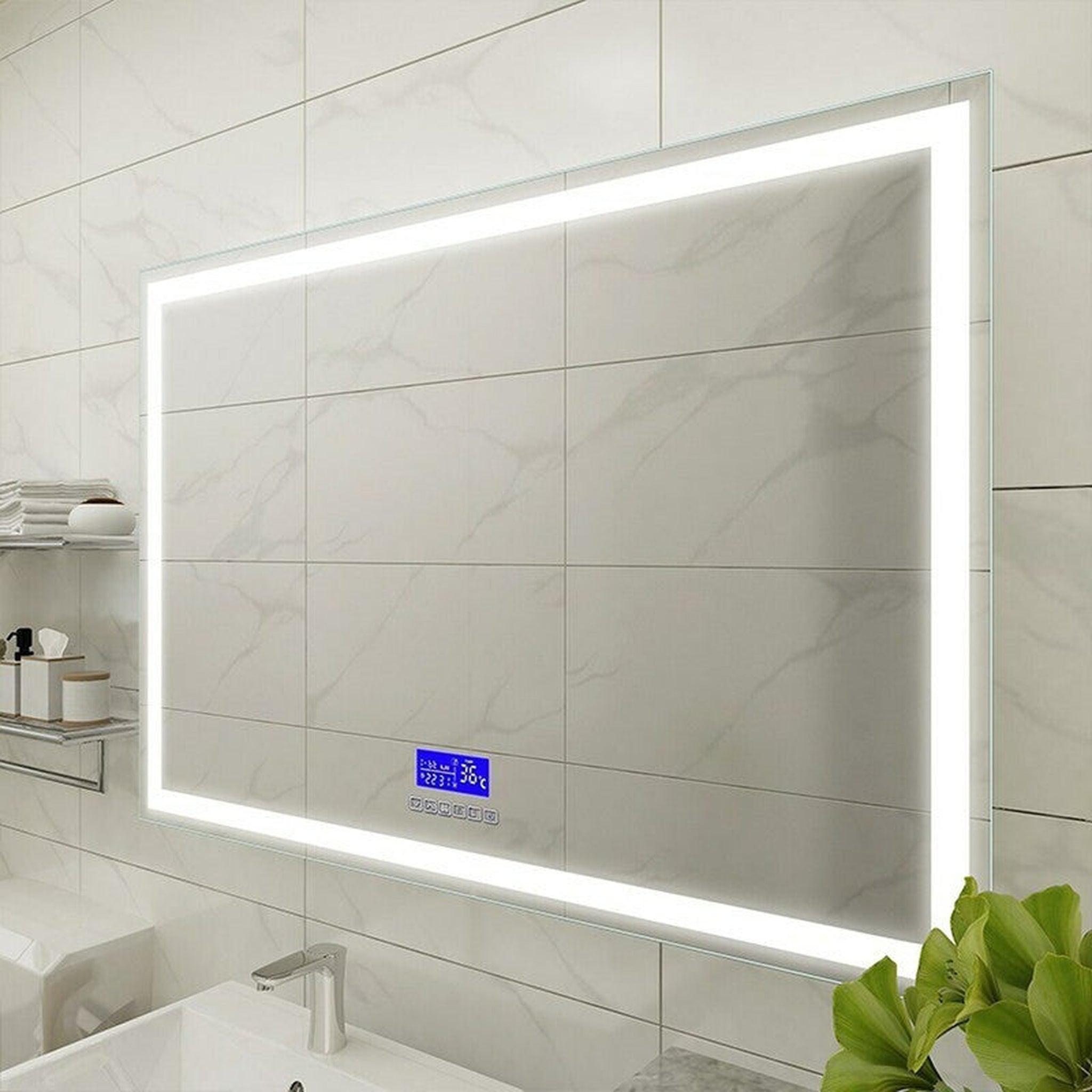 Moreno Bath, Moreno Florence 55" x 36" Frameless LED Mirror With Bluetooth, Time and Temperature