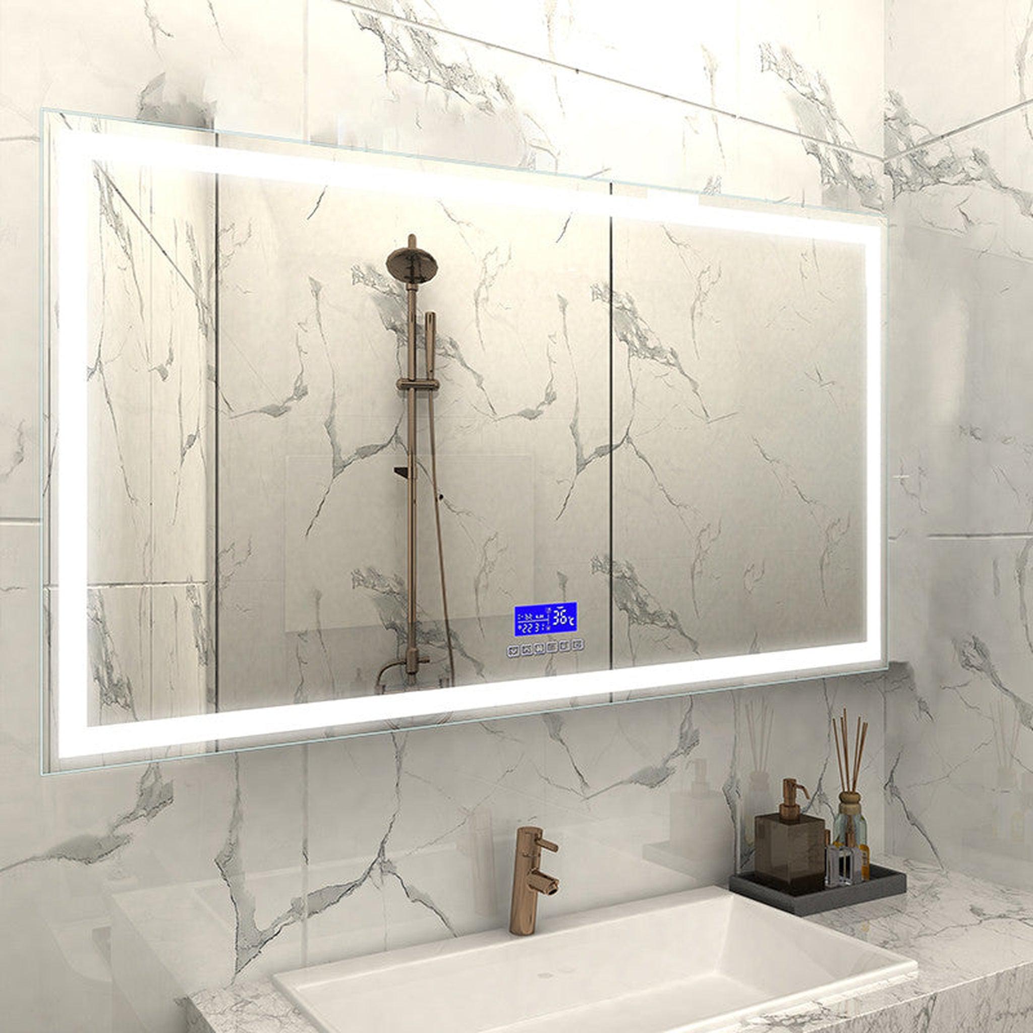 Moreno Bath, Moreno Florence 68" x 36" Frameless LED Mirror With Bluetooth, Time and Temperature