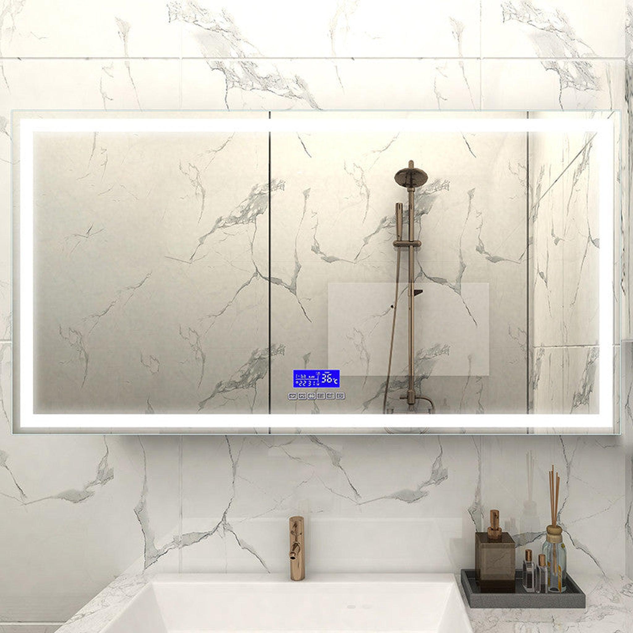 Moreno Bath, Moreno Florence 68" x 36" Frameless LED Mirror With Bluetooth, Time and Temperature