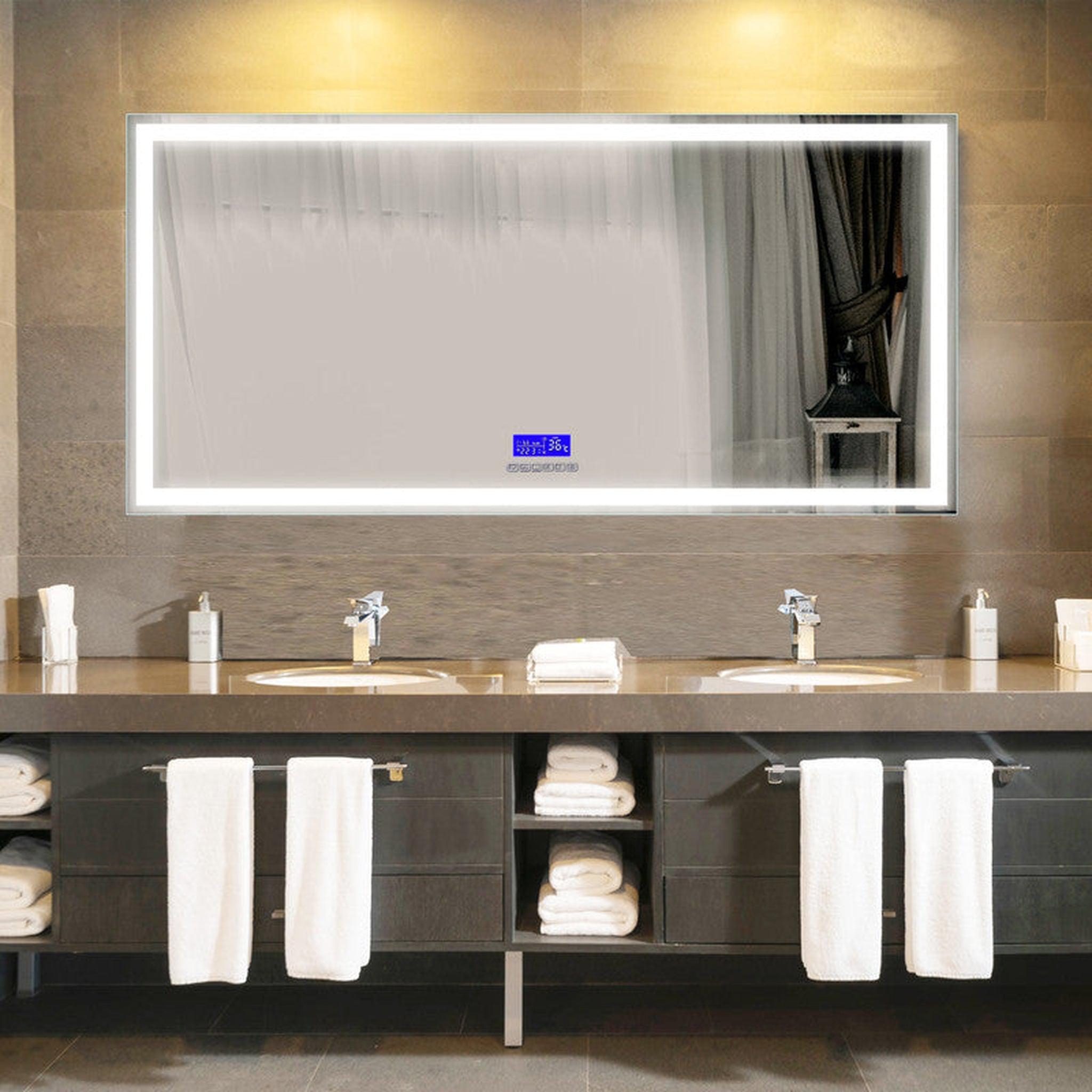 Moreno Bath, Moreno Florence 76" x 36" Frameless LED Mirror With Bluetooth, Time and Temperature