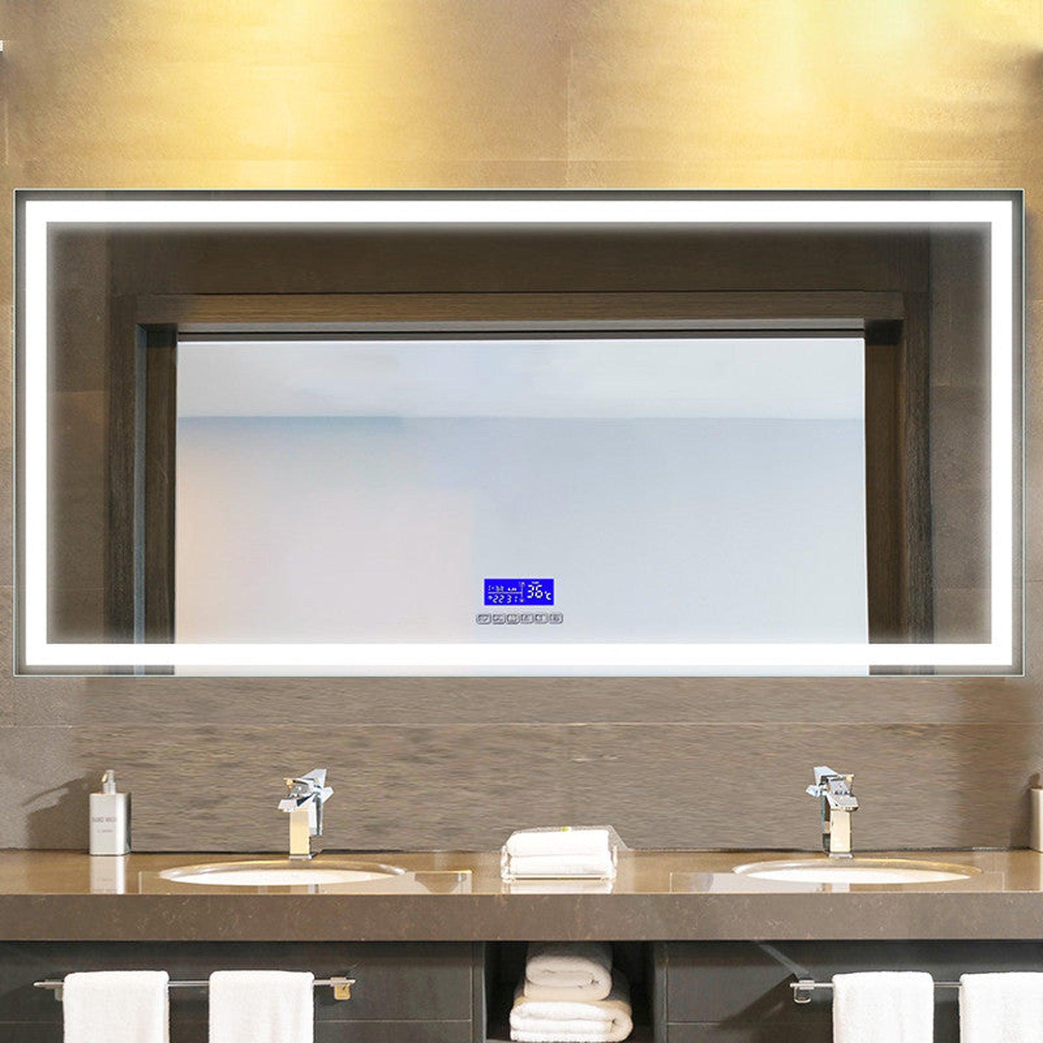 Moreno Bath, Moreno Florence 76" x 36" Frameless LED Mirror With Bluetooth, Time and Temperature