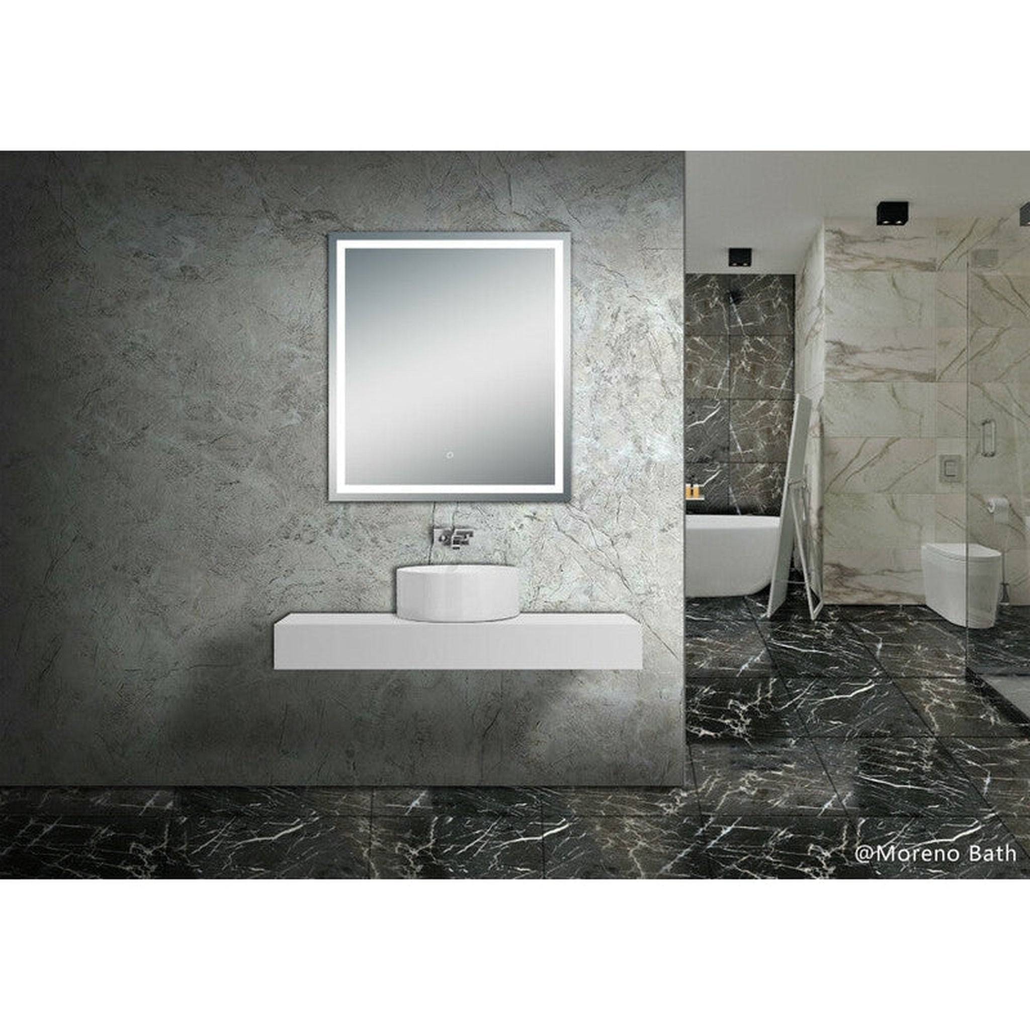 Moreno Bath, Moreno Twinkle 36" x 40" Frameless Polished Edge Frosted Panel LED Mirror