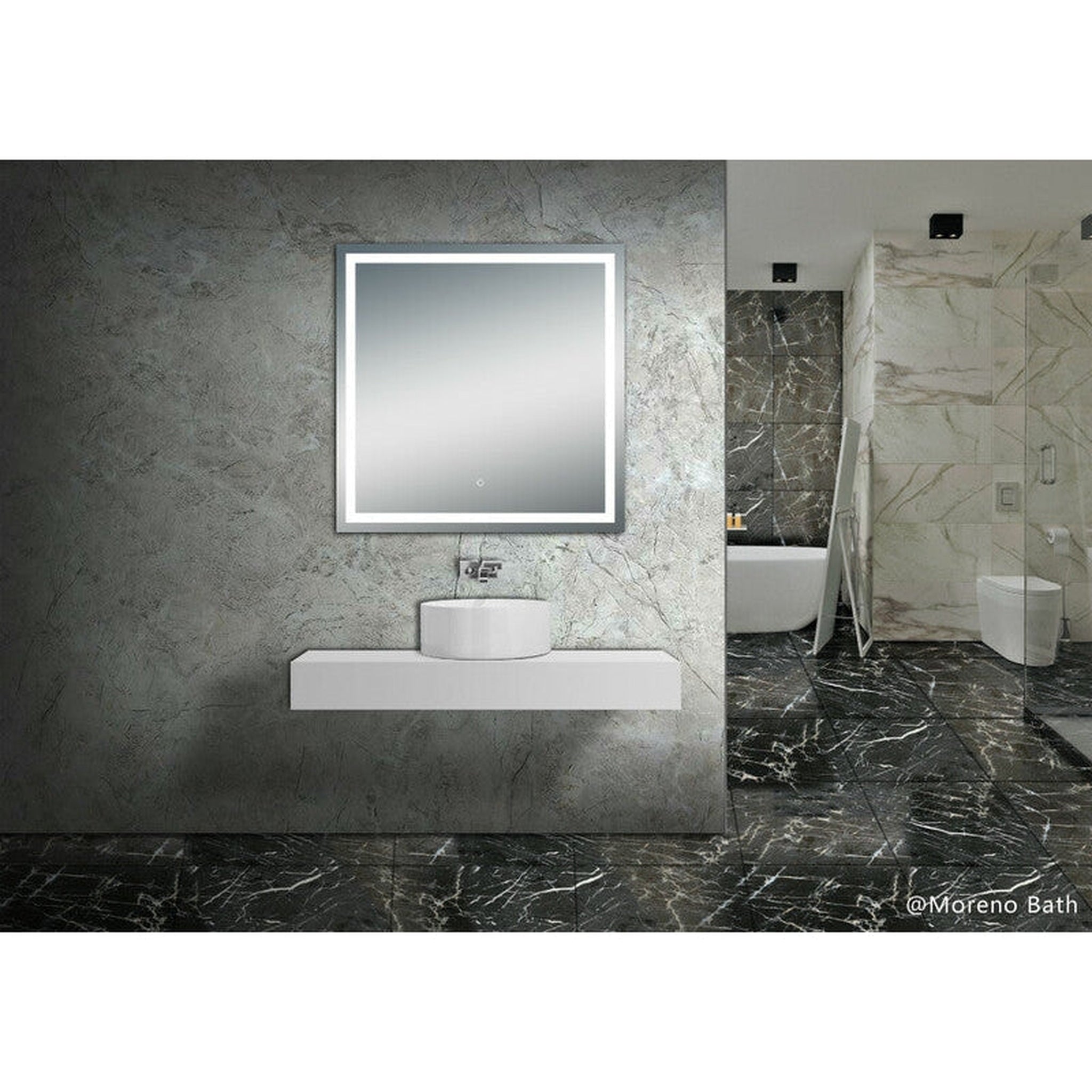 Moreno Bath, Moreno Twinkle 40" x 40" Frameless Polished Edge Frosted Panel LED Mirror