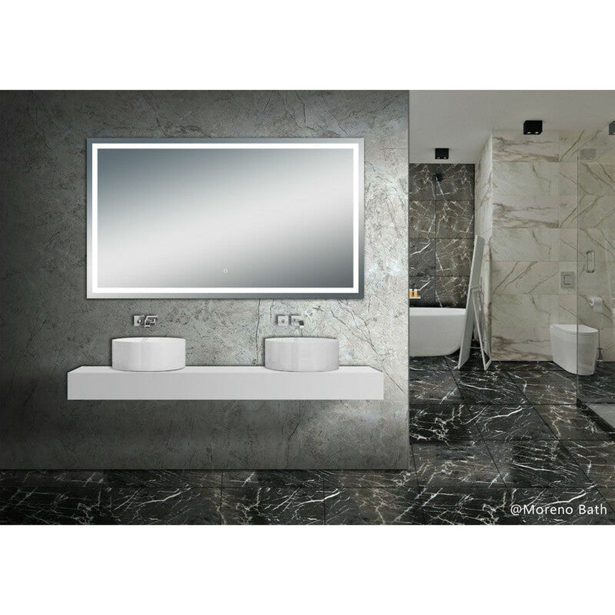 Moreno Bath, Moreno Twinkle 68" x 40" Frameless Polished Edge Frosted Panel LED Mirror