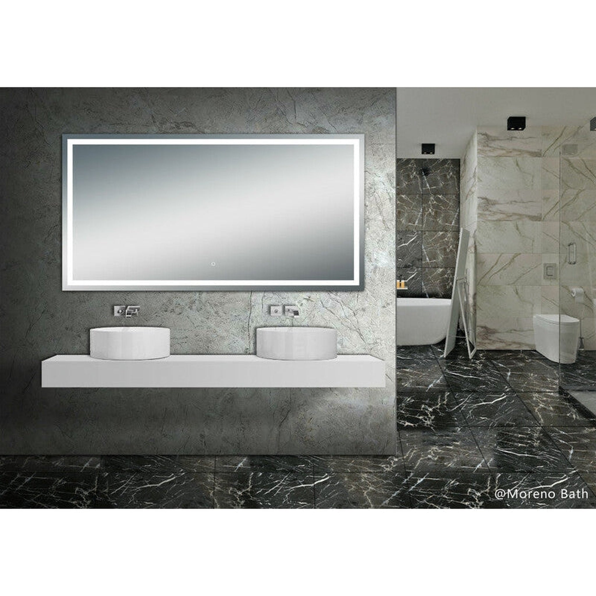 Moreno Bath, Moreno Twinkle 76" x 40" Frameless Polished Edge Frosted Panel LED Mirror